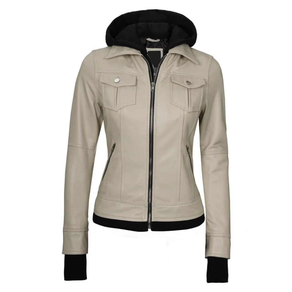 Beige Glimmer Bomber Hooded Jacket
