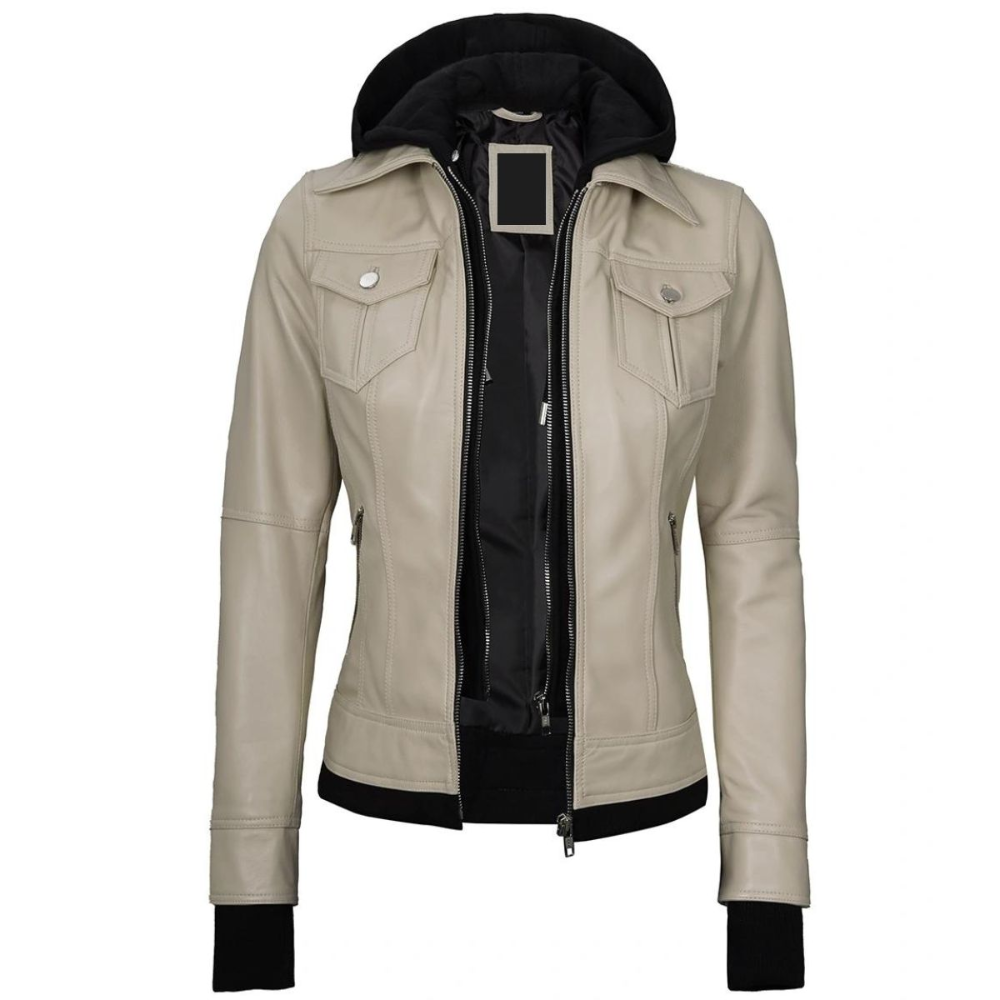 Beige Glimmer Bomber Hooded Jacket