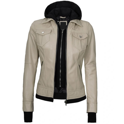 Beige Glimmer Bomber Hooded Jacket