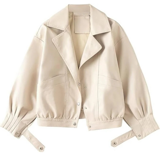 Beige-Soar-Bomber-Plus-Size-Leather-Jacket