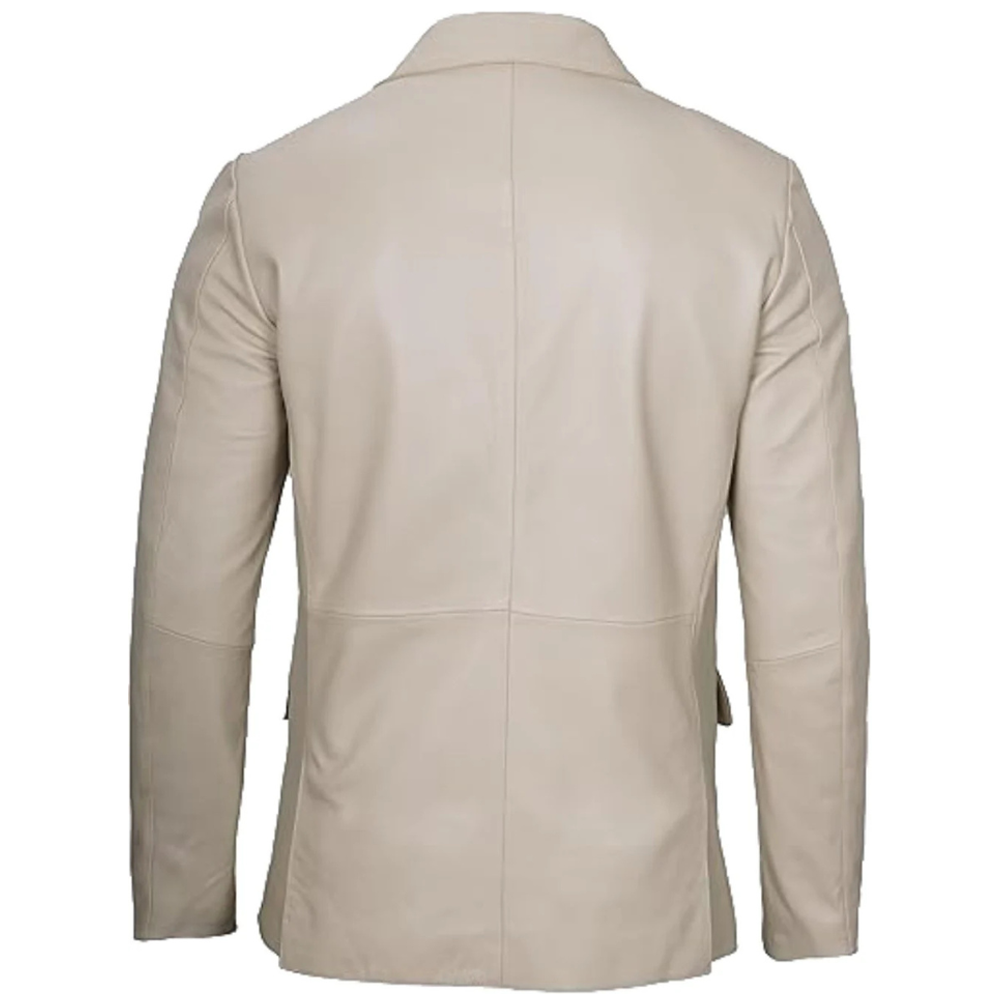 Beige casual classic blazer for men, lightweight and unlined jacket.