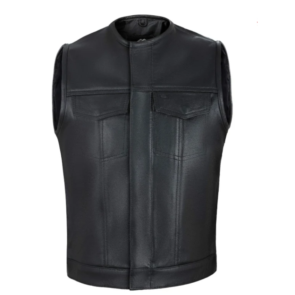 Black Collarless Biker Vest