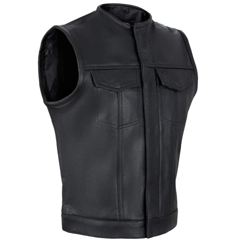 Black Collarless Biker Vest