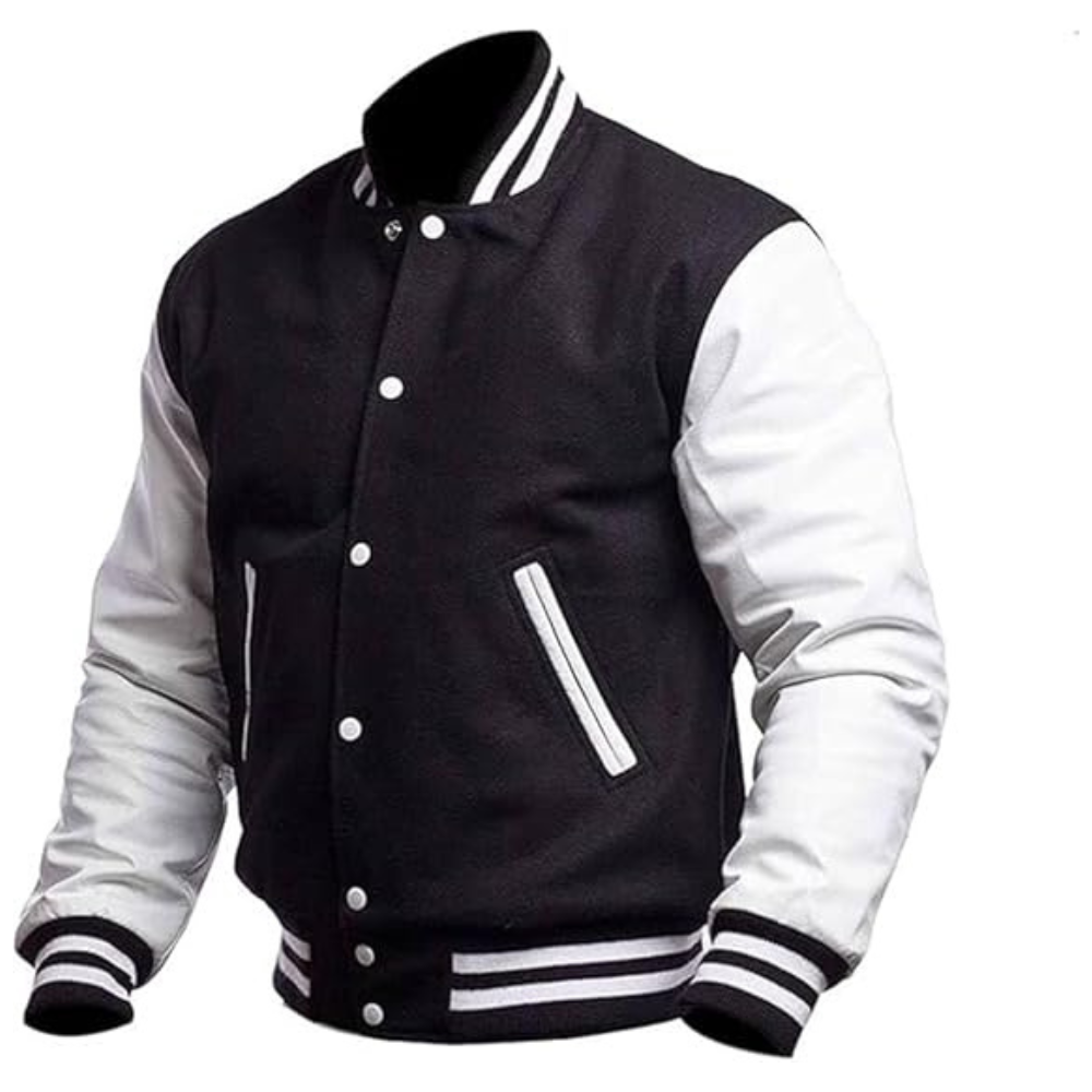 Black Leather Sleeve Varsity Jacket