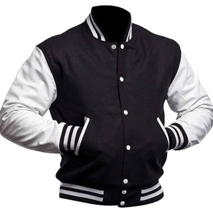 Black Leather Sleeve Varsity Jacket