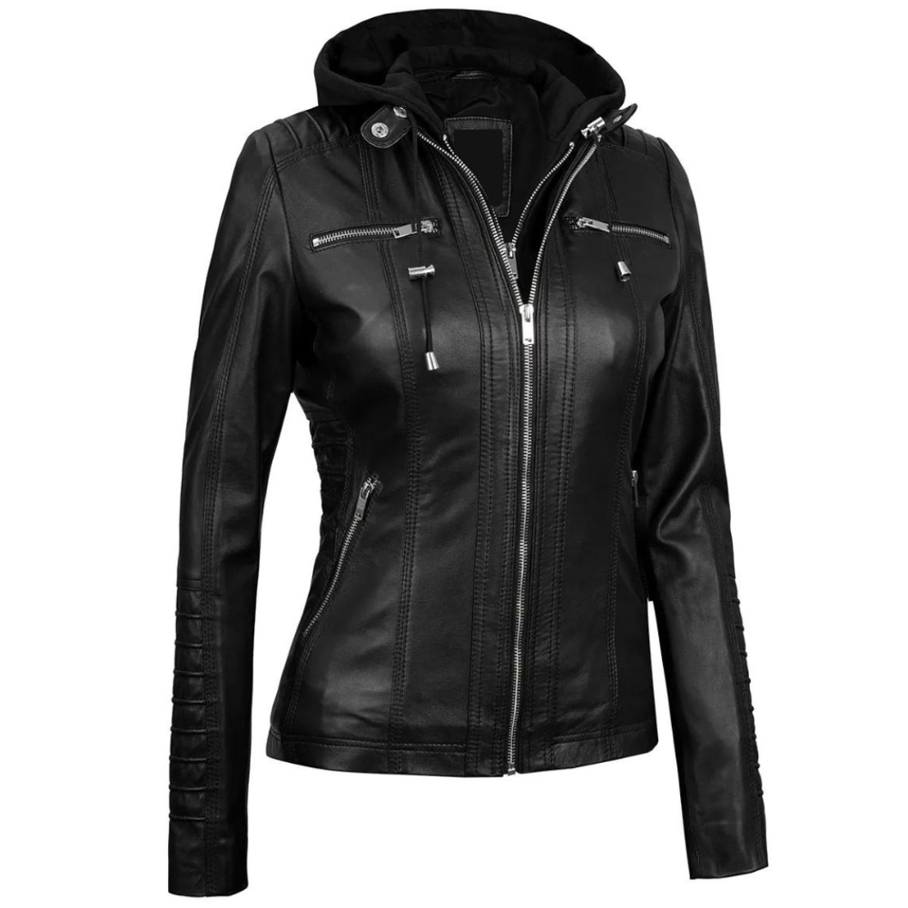 Black Nebula Hood Biker Jacket