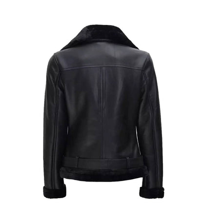 Women's Black Shearling Biker Jacket
