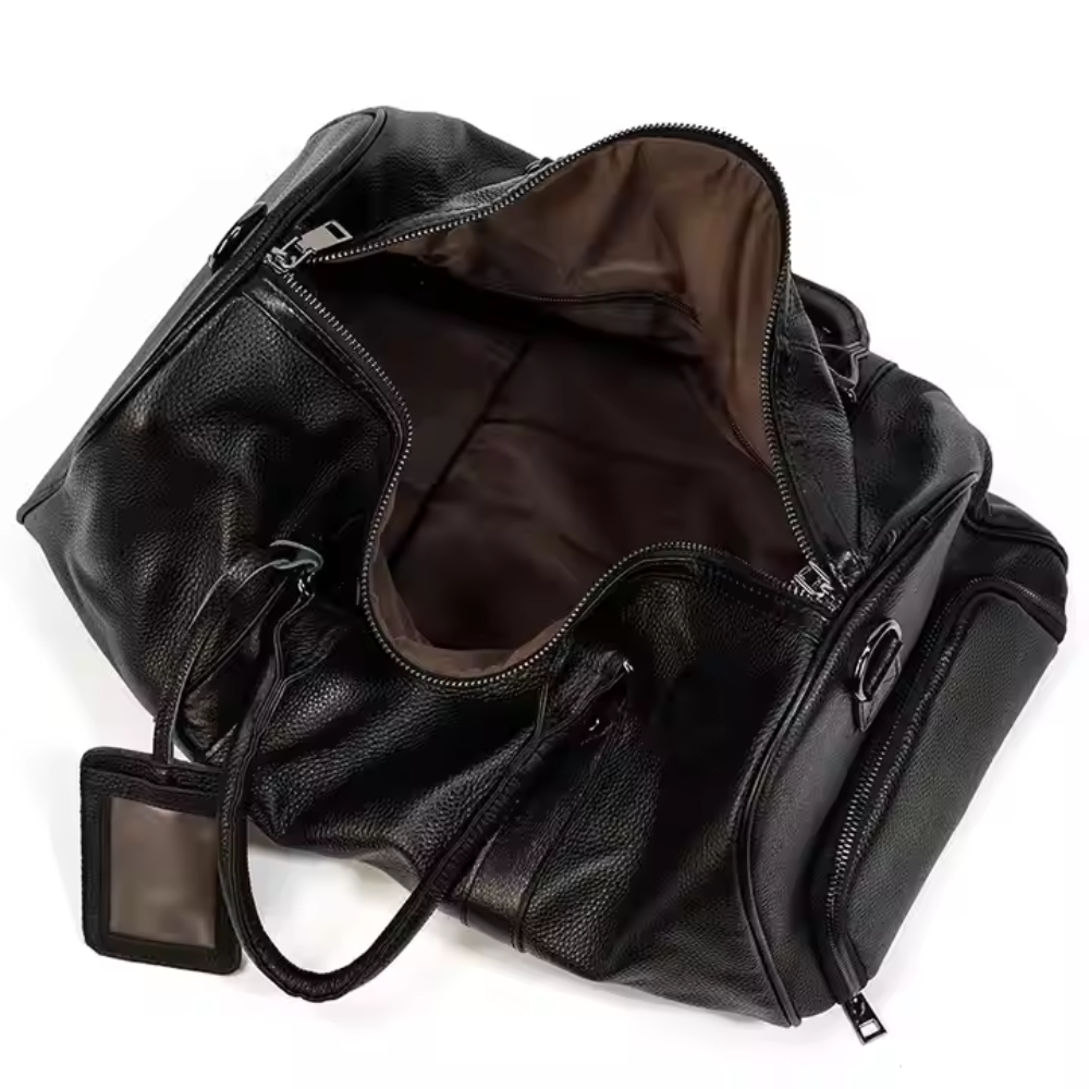 Black Regal Leather Duffle Bag