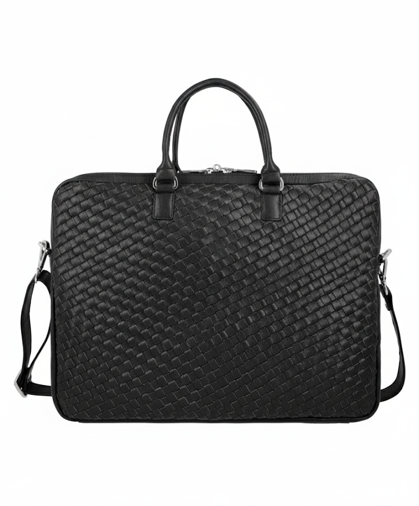 Black Woven Leather Business Bag