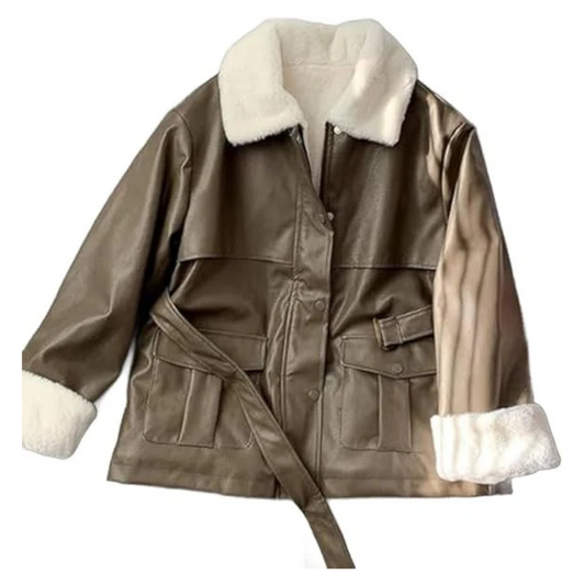 Brown Faux Shearling Belted