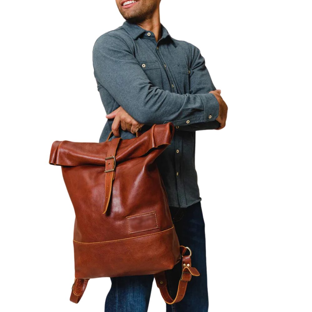 Brown Rolltop Leather Backpack