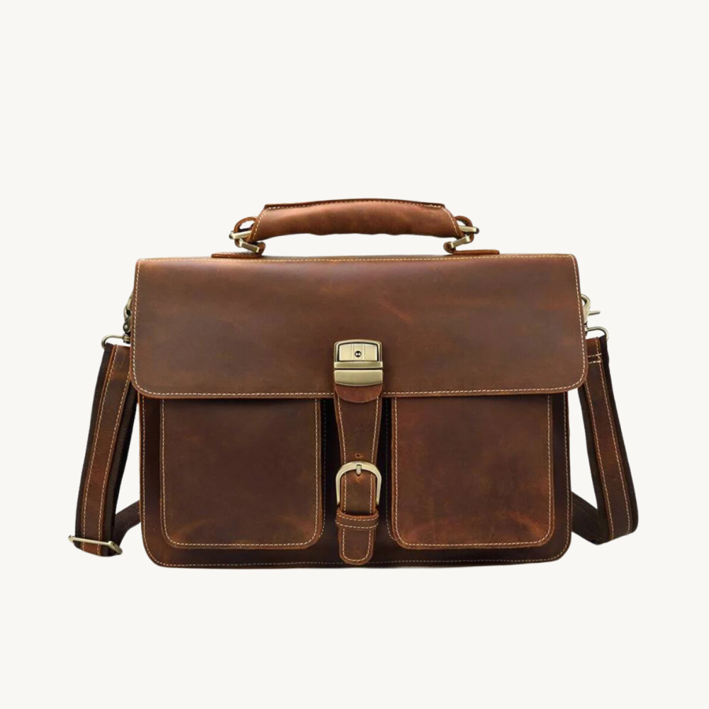 Brown Savvy Full-Grain Leather Briefcase Bag