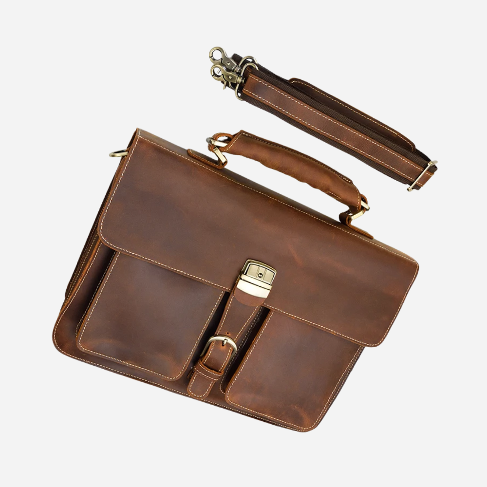 Brown Savvy Full-Grain Leather Briefcase Bag