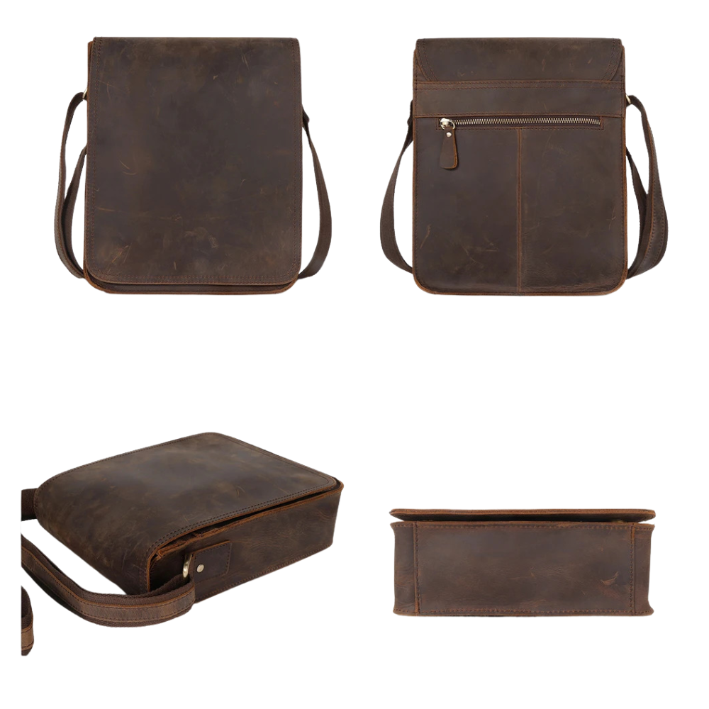 Brown Vintage Crazy Horse Leather Messenger Bag for 9.7 iPad