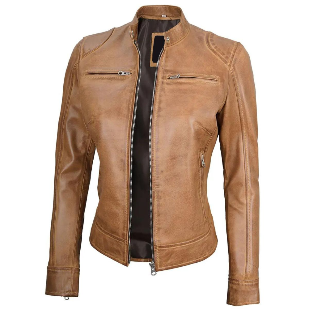Camel Brown Vesper Biker Jacket