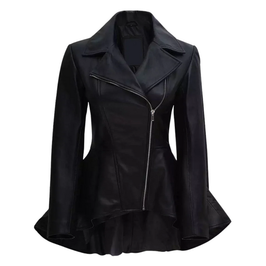 Clarissa Women's Black Peplum Leather Jacket