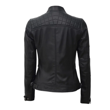 Hand-Stitched Black Leather Biker Jacket