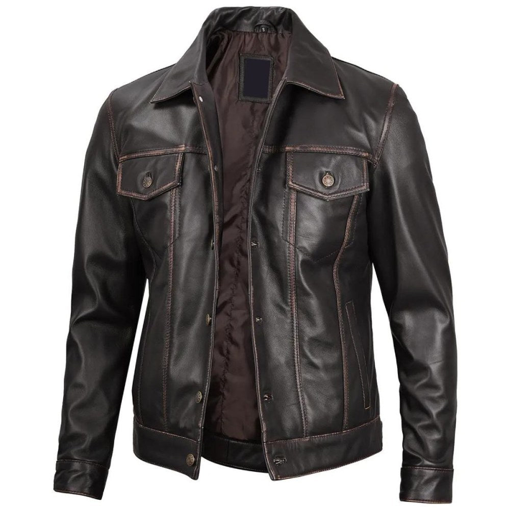 Dark Brown Trucker Nomad Biker Jacket

