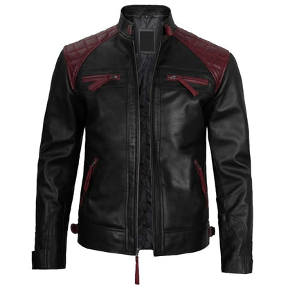 Edgy Black Maroon Biker Jacket