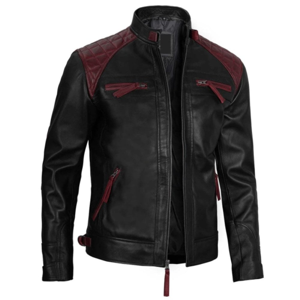 Edgy Black Maroon Biker Jacket