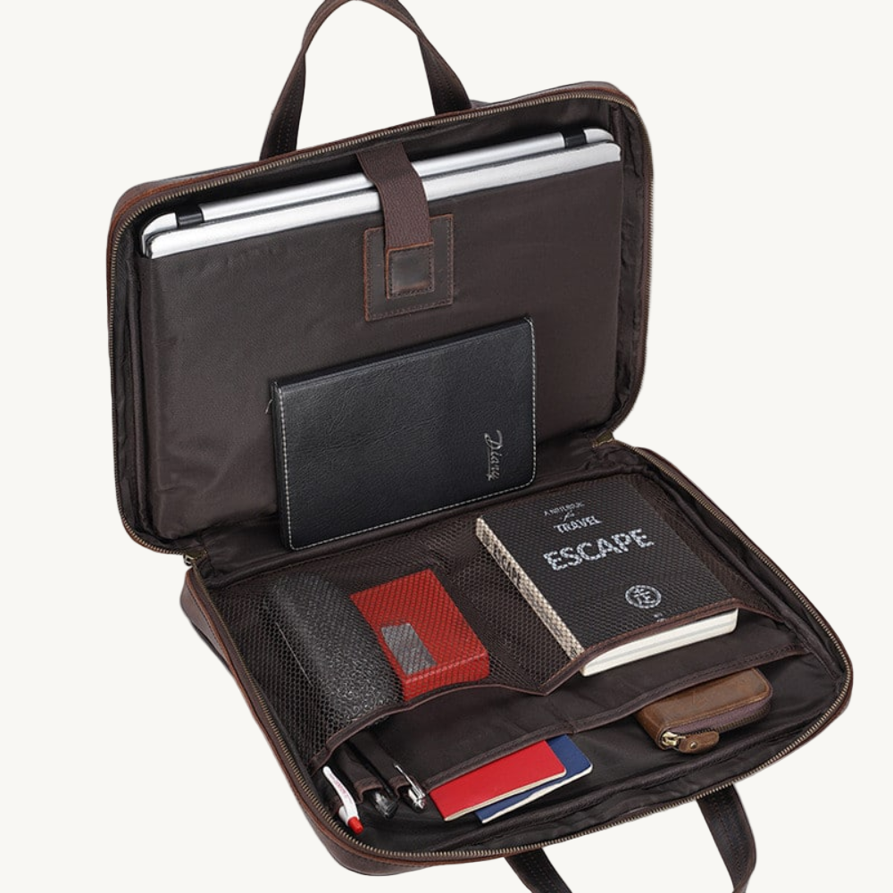 Elegant Brown Leather Crossbody Briefcase