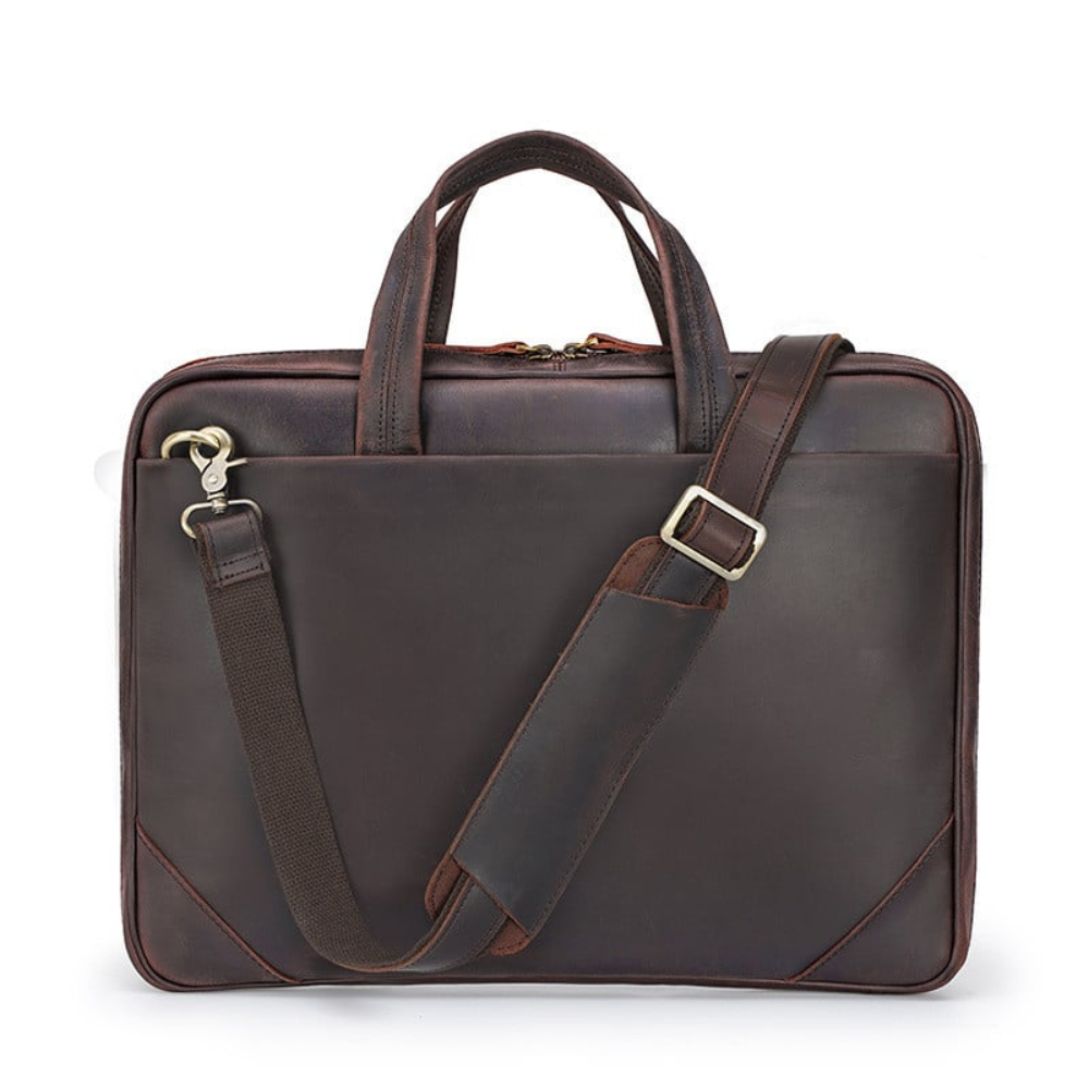 Elegant Brown Leather Crossbody Briefcase
