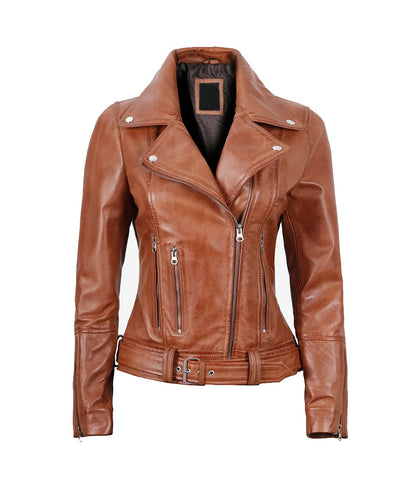 Elisa-Women’s-Asymmetrical-Brown-Leather-Motorcycle-Jacket-with-Belted-Waist