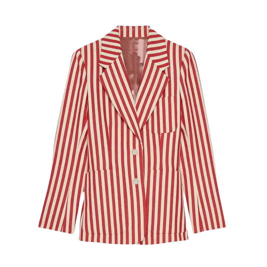 Lily Collins Emily in Paris Red Stripe Cotton Blazer