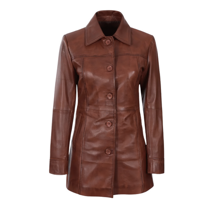 Long Cognac Brown Leather Blazer