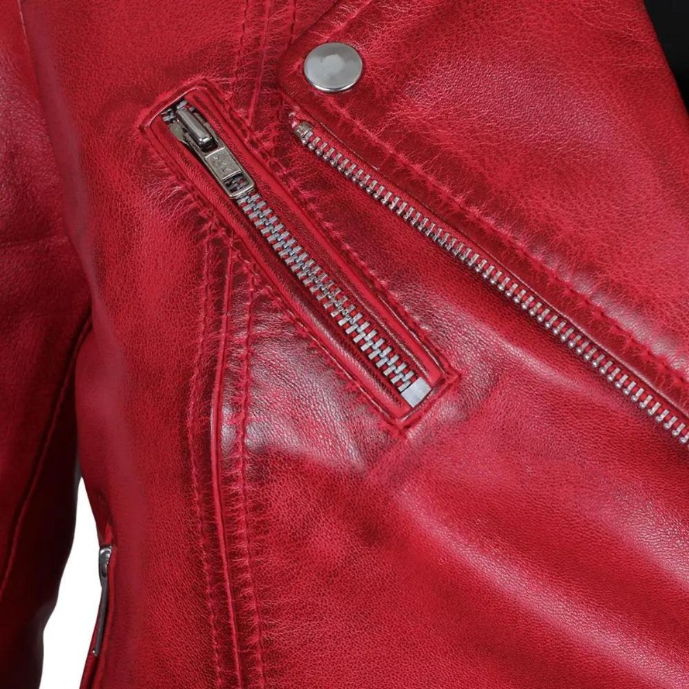 Margaret Women’s Red Asymmetrical Moto Leather Jacket