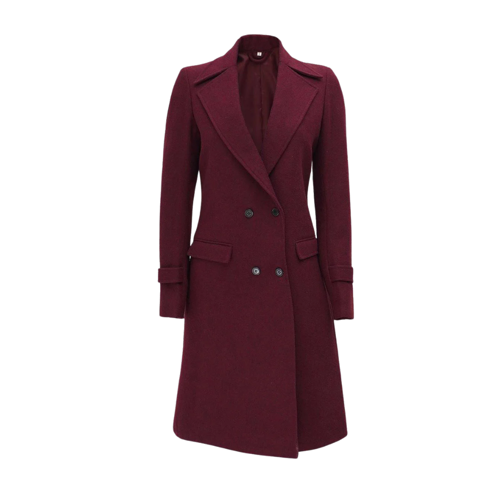 Maroon Double-Breasted Trench Coat