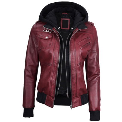 Maroon Solace Biker Hooded Jacket