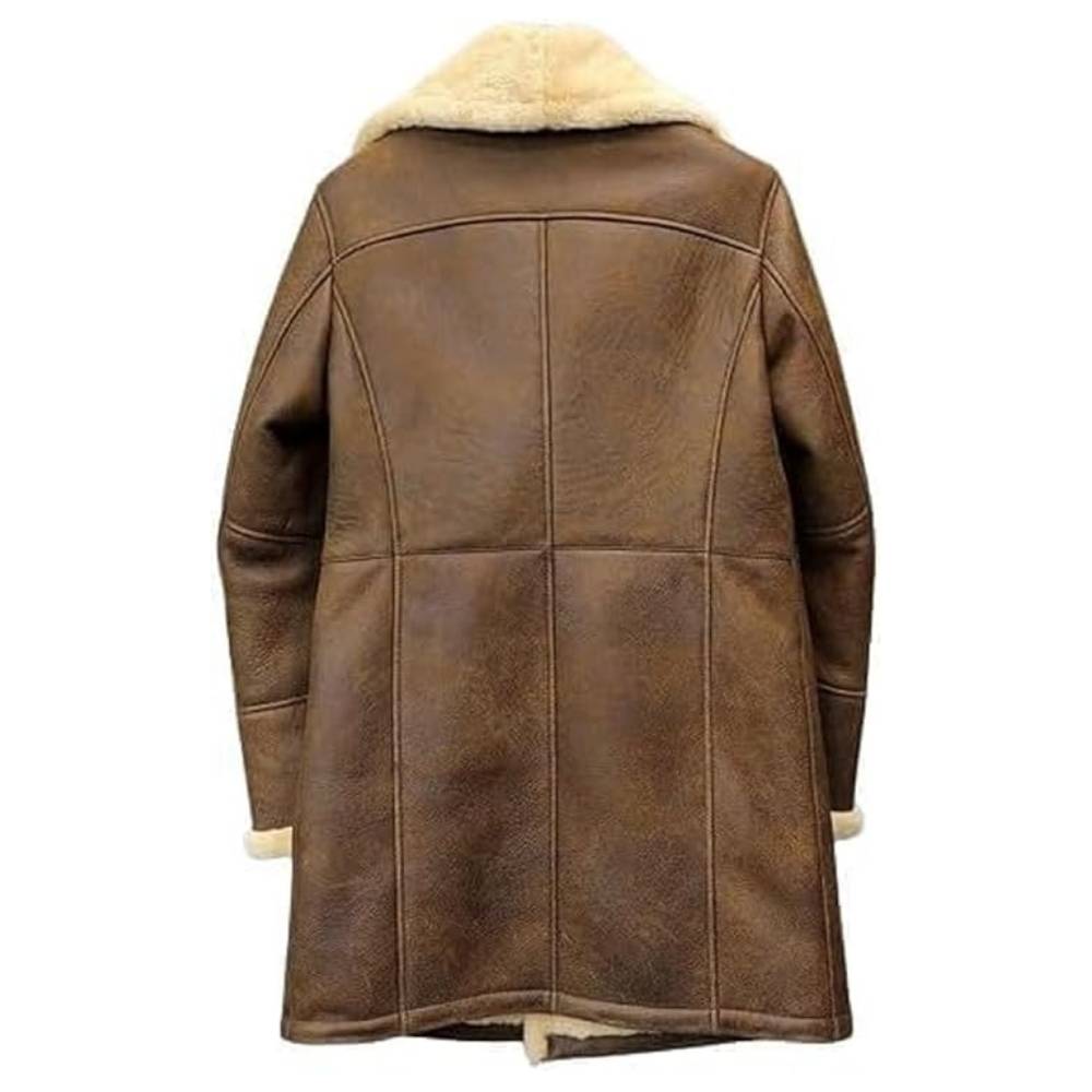 Men's Luxury Long  Faux Shearling Sheepskin Trench Coat