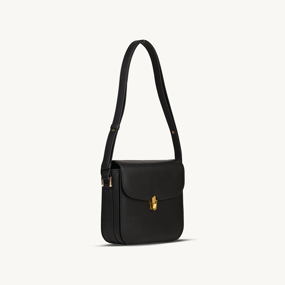 Modern Black Leather Shoulder Bag