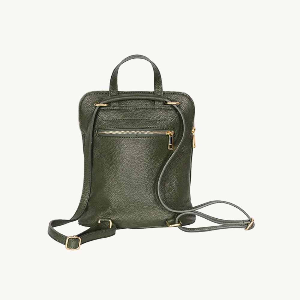 Olive Green Versatile Leather Backpack