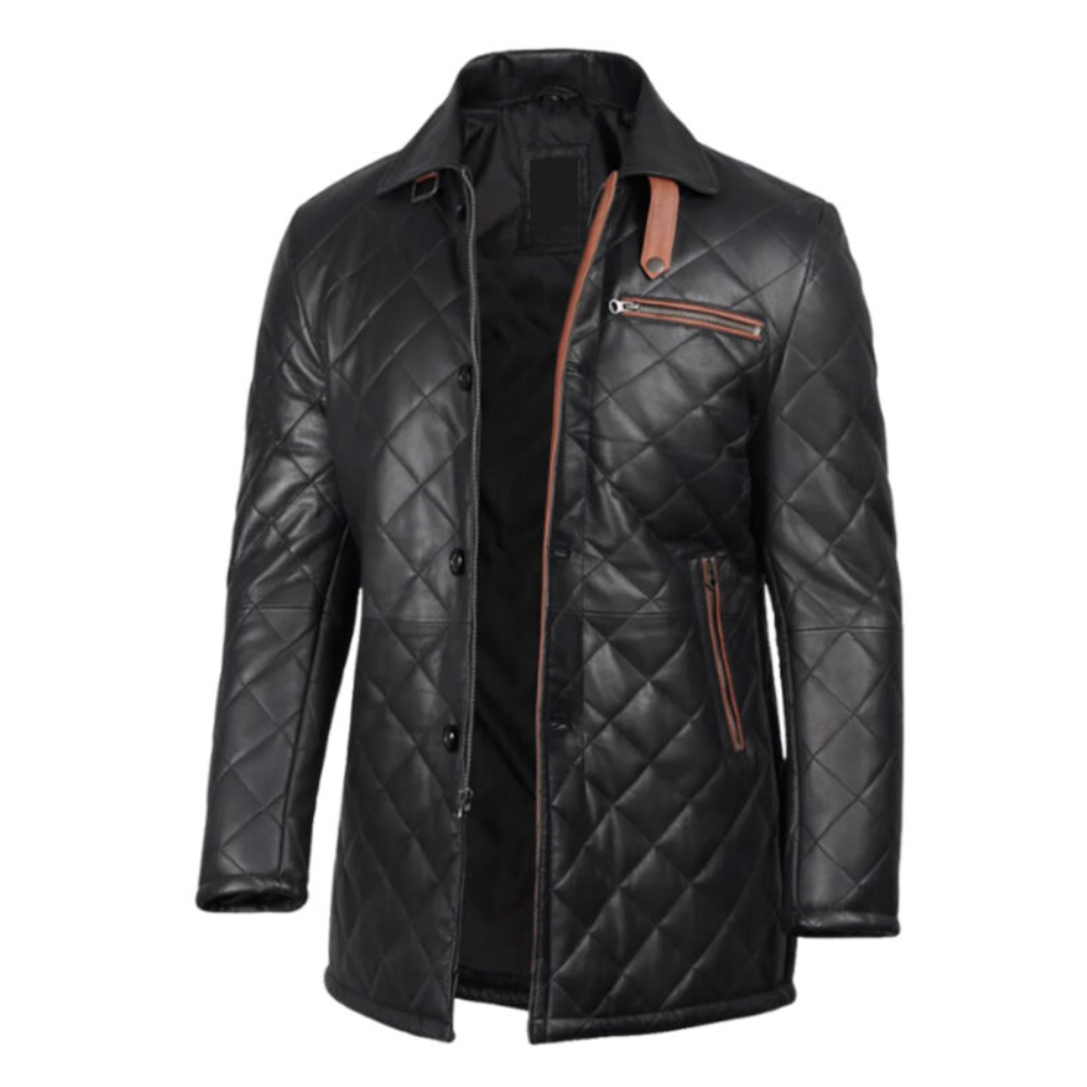 Quilted Black Leather Coat