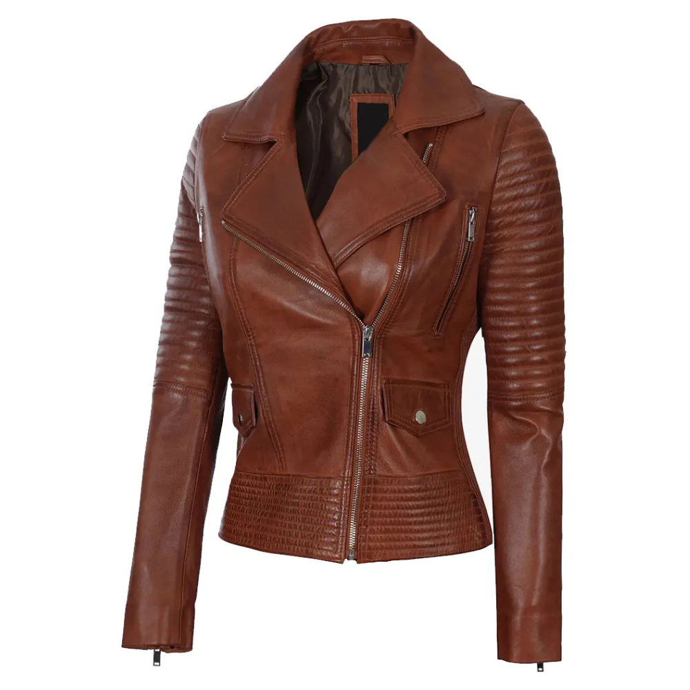 Quilted Brown Sabre Biker Jacket