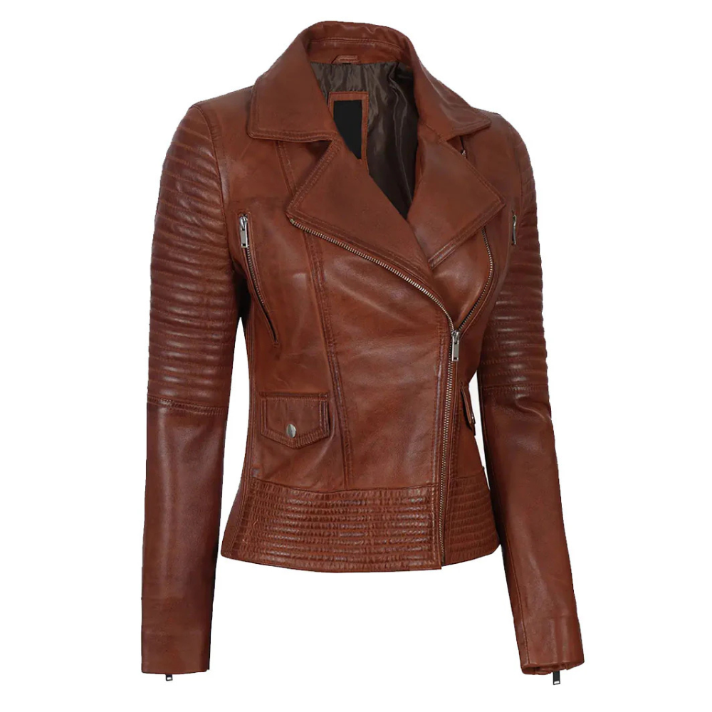 Quilted Brown Sabre Biker Jacket