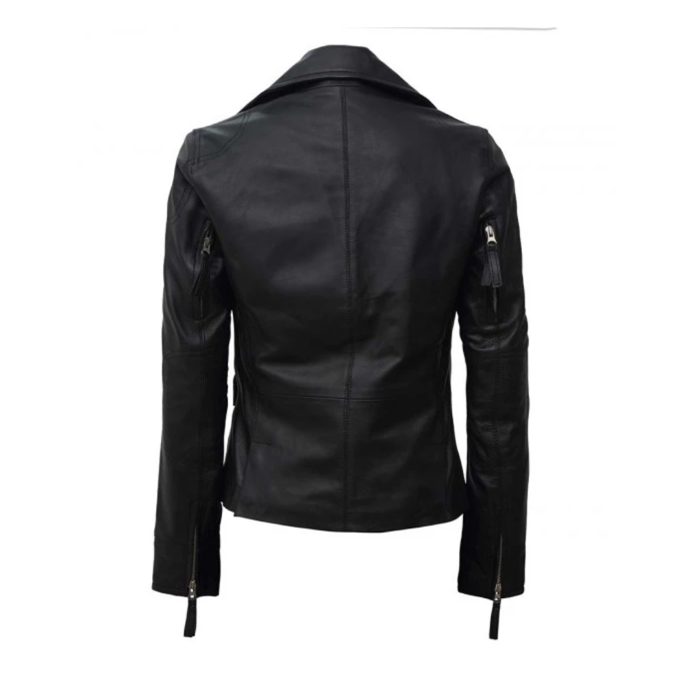 Ramsey Women’s Asymmetrical Black Leather Biker Jacket
