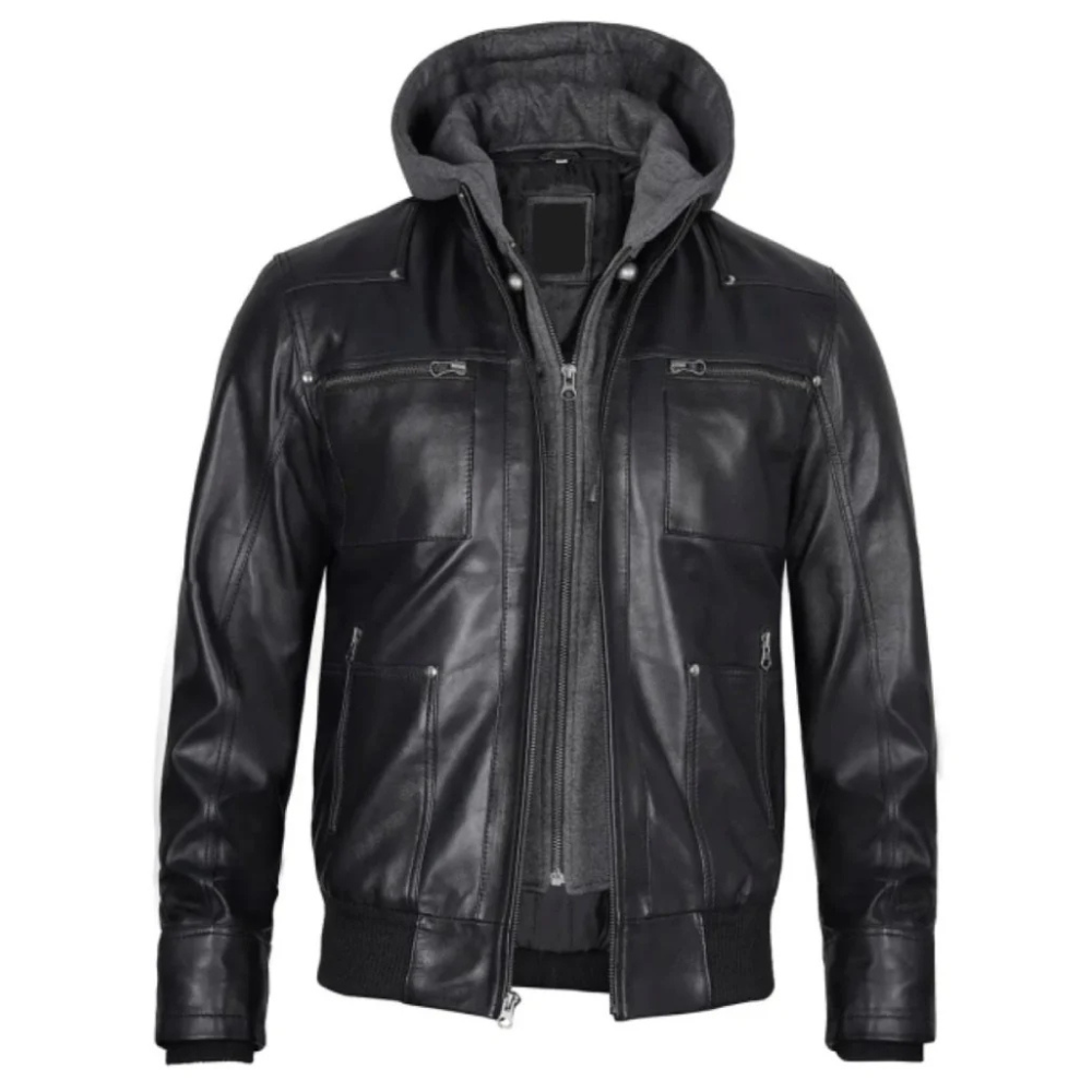 Rugged Black Hoodie Bomber Jacket