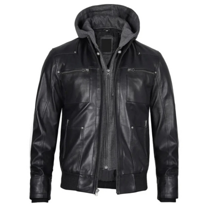 Rugged Black Hoodie Bomber Jacket
