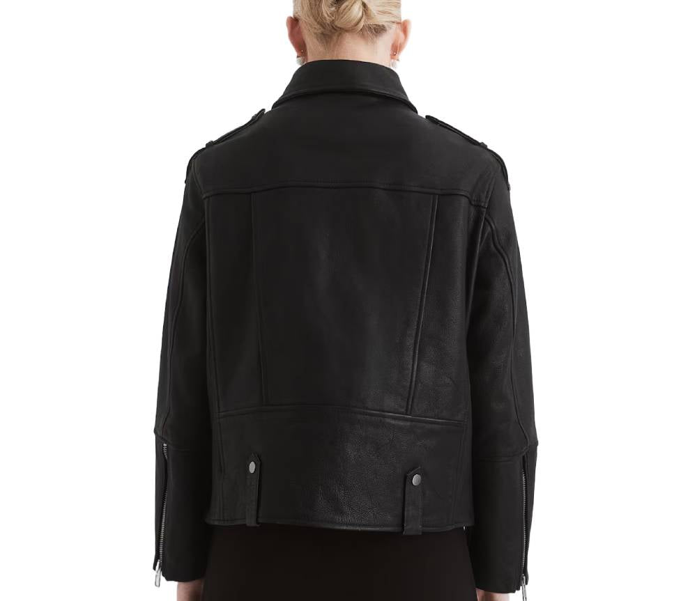 Stealth Black Loose-Fit Leather Biker Jacket