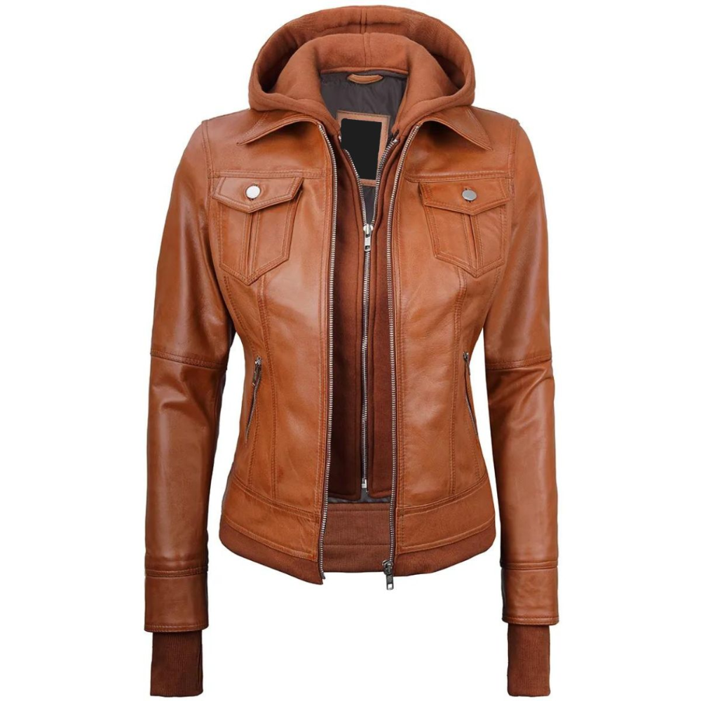 Tan Solara Bomber Hooded Jacket