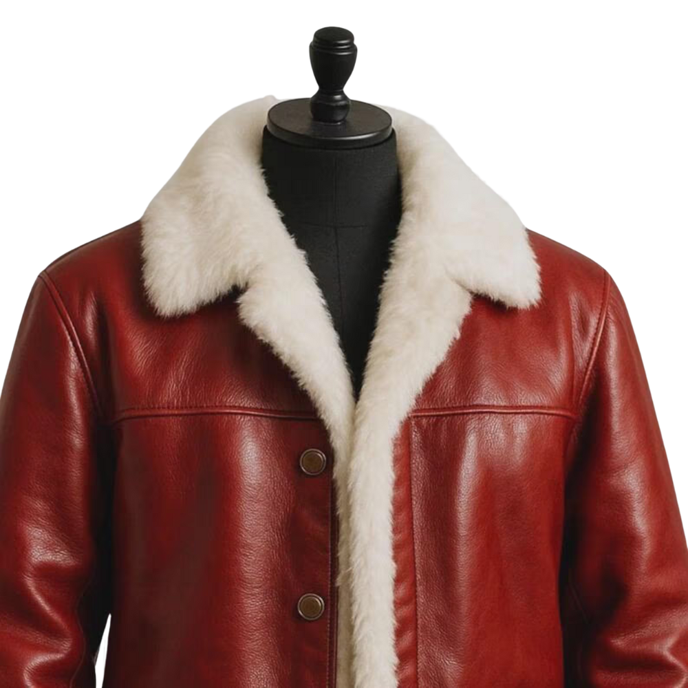 The Santa B3 Pilot Red Faux  Shearling Leather Jacket