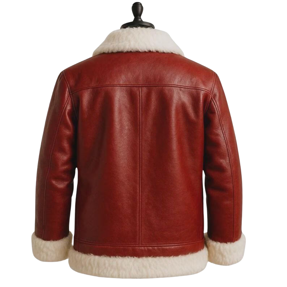 The Santa B3 Pilot Red Faux  Shearling Leather Jacket