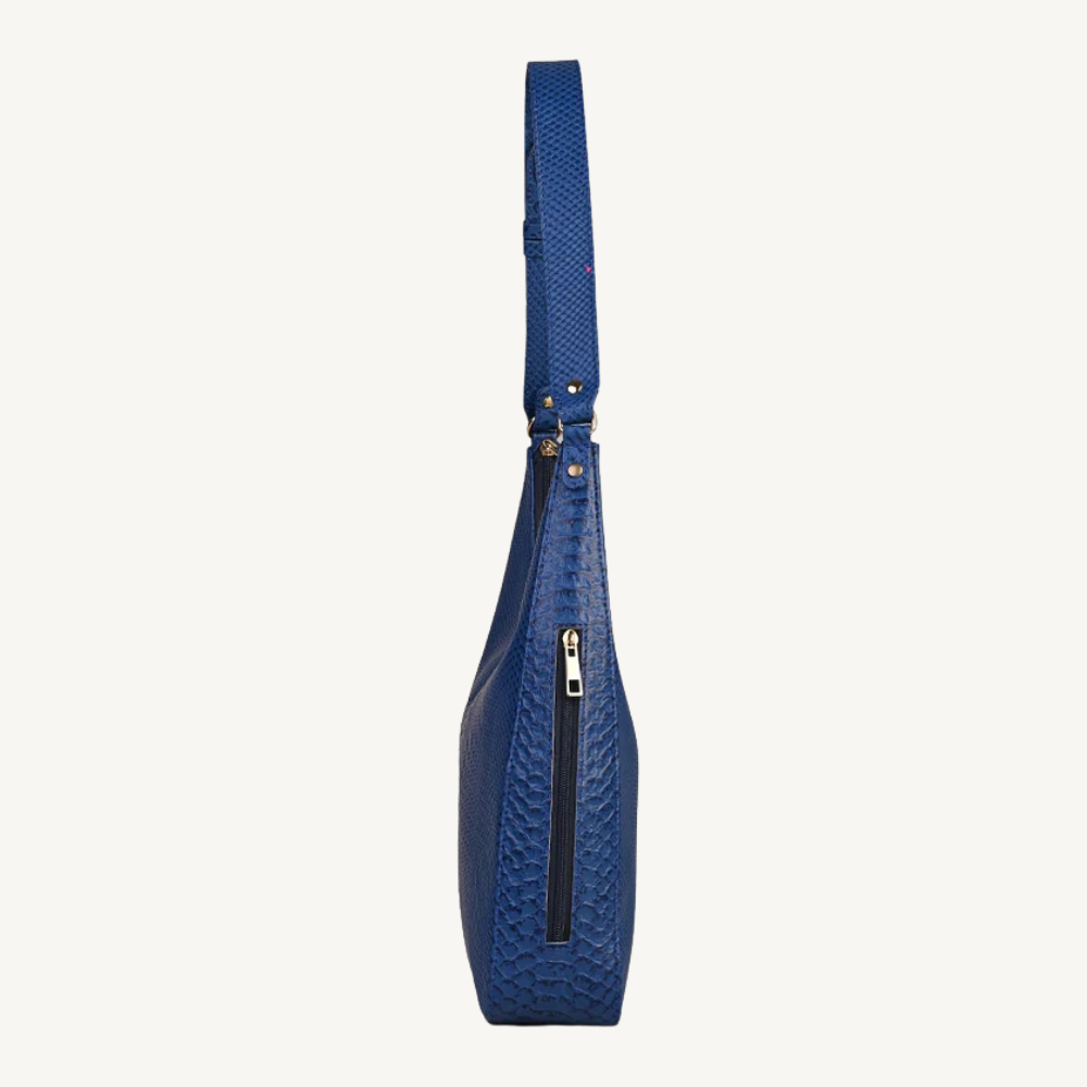 The Blue Textured Leather Hobo Bag
