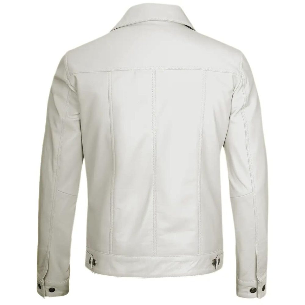 White Leather Trucker Biker Jacket
