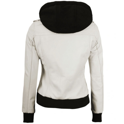 White Whimsy Biker Hooded Jacket