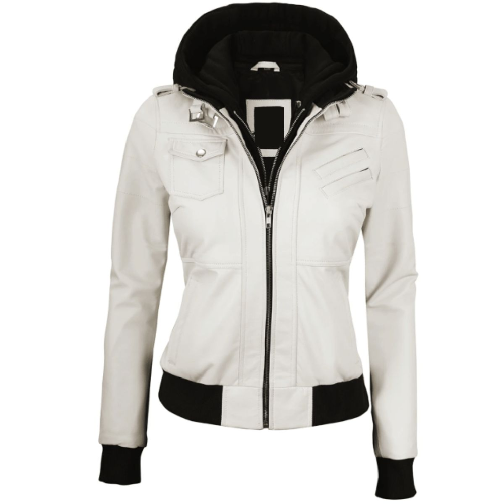 White Whimsy Biker Hooded Jacket