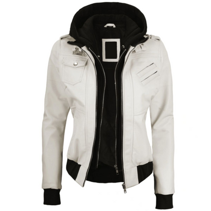 White Whimsy Biker Hooded Jacket